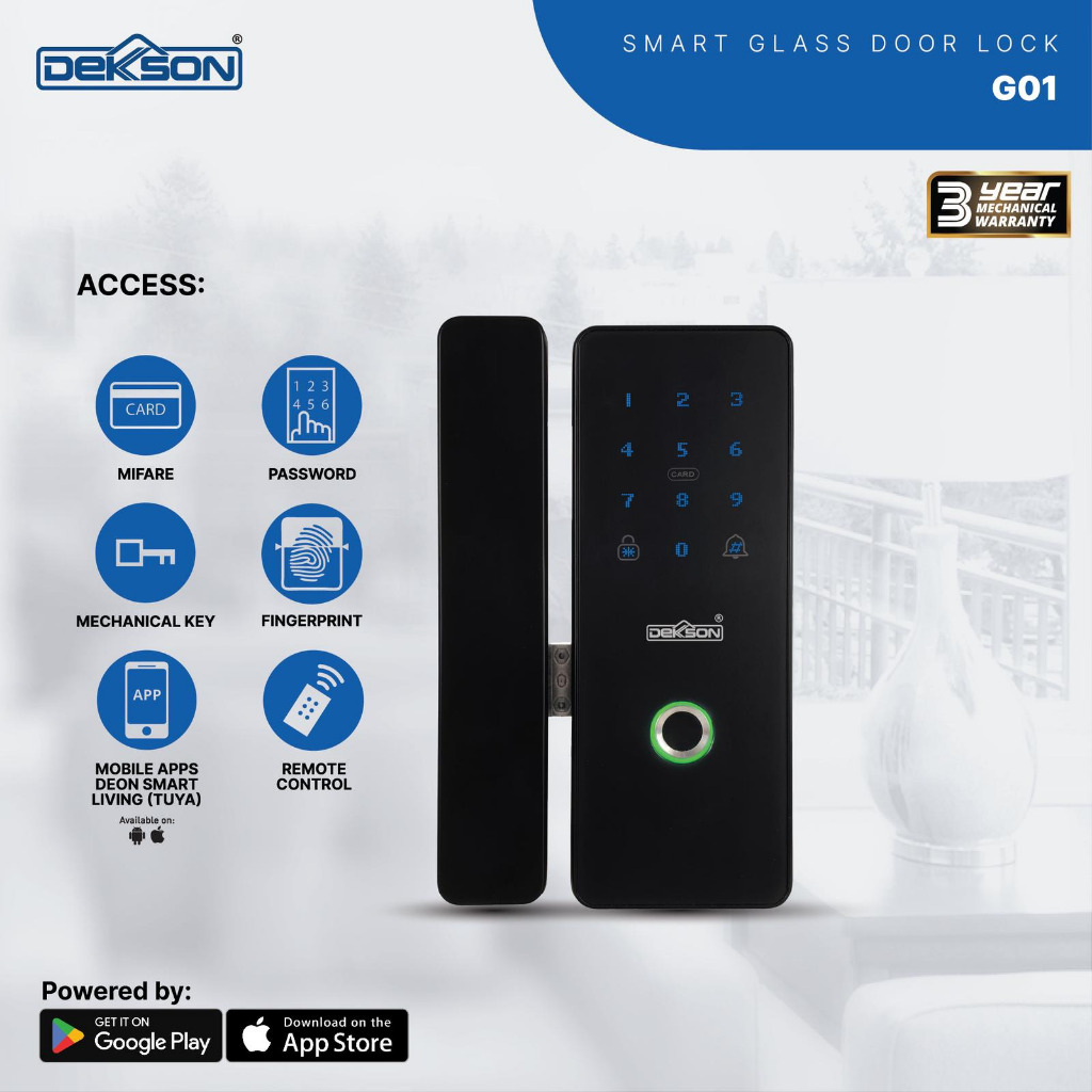 DEKKSON Smart Glass Door Kunci Pintu Digital Pintar Kunci Pintu Kaca Digital G01 Black