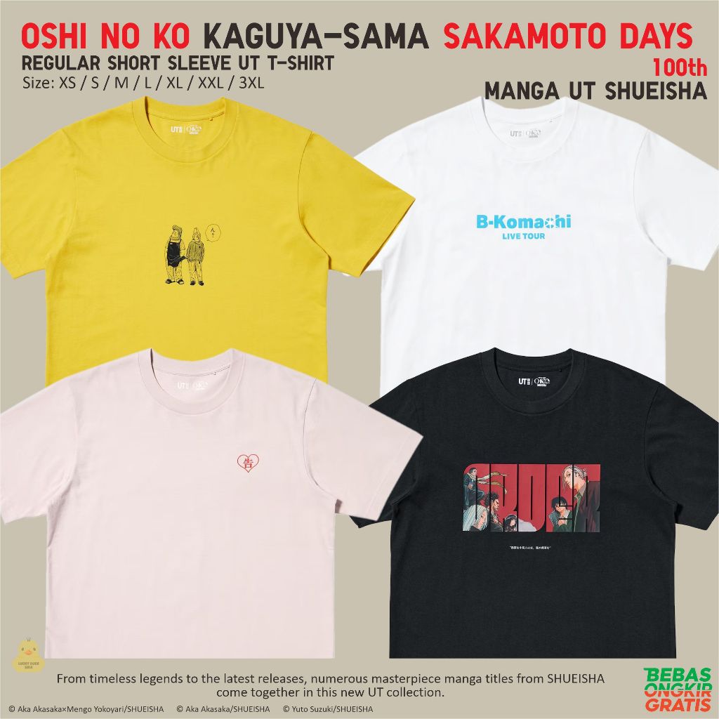 UNIQLO Manga Oshi No Ko 100th Shueisha UT Shirt Unisex Kaos Katun Sakamoto Days Kaguya-sama BKomachi