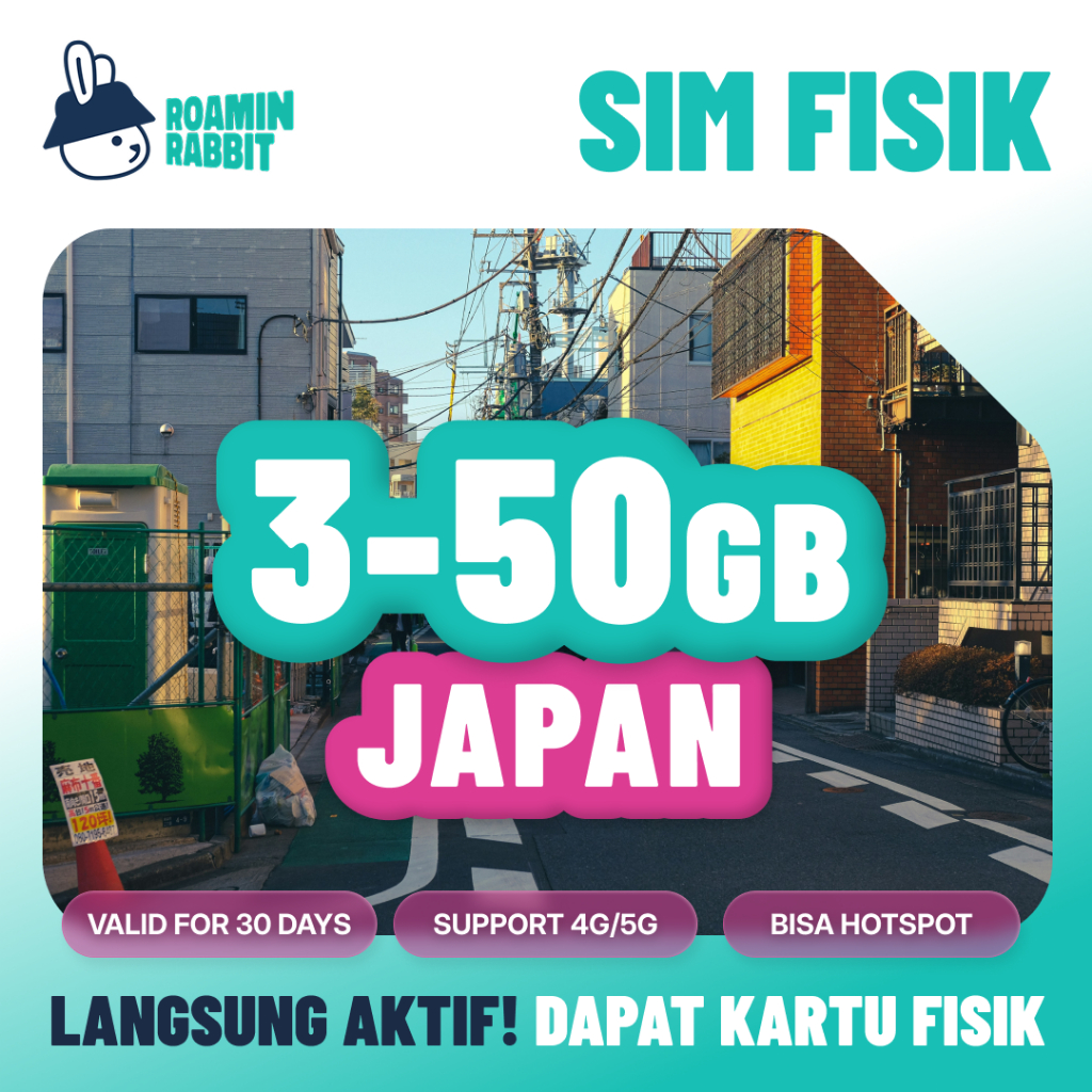RoaminRabbit Travel Sim Card Roaming Jepang Data 3-20GB Internet 4G/5G