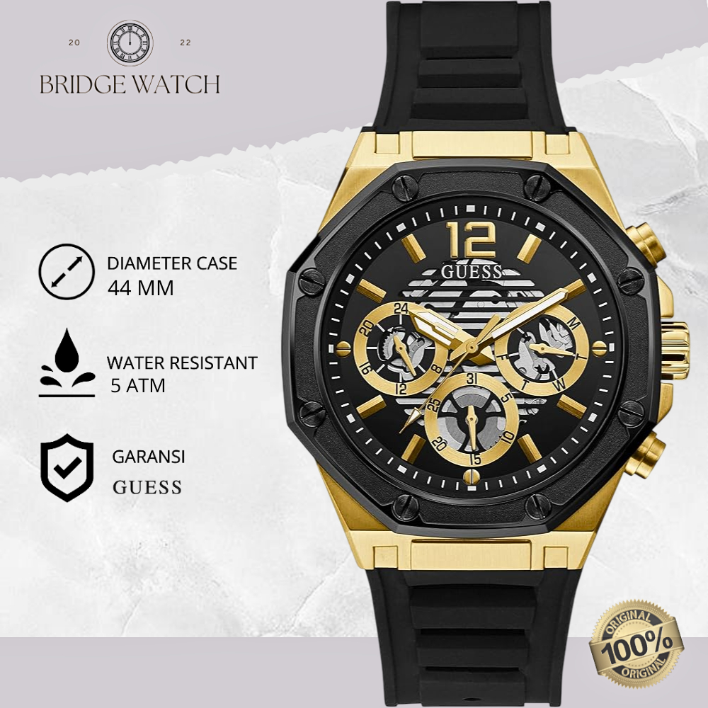 Jam Tangan Pria Guess Momentum GW0263G1 Original Chronograph Black Rubber Sporty Casual