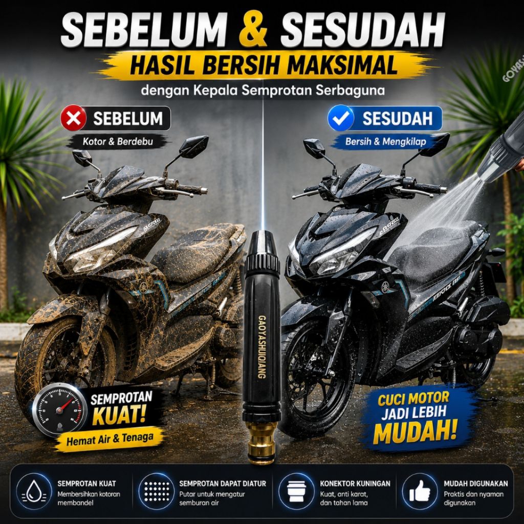 Alat Cuci Motor Kepala Semprotan Air Nozzle Spray Mobil Motor Tanaman Alat Buat Cuci Kendaraan Tanpa