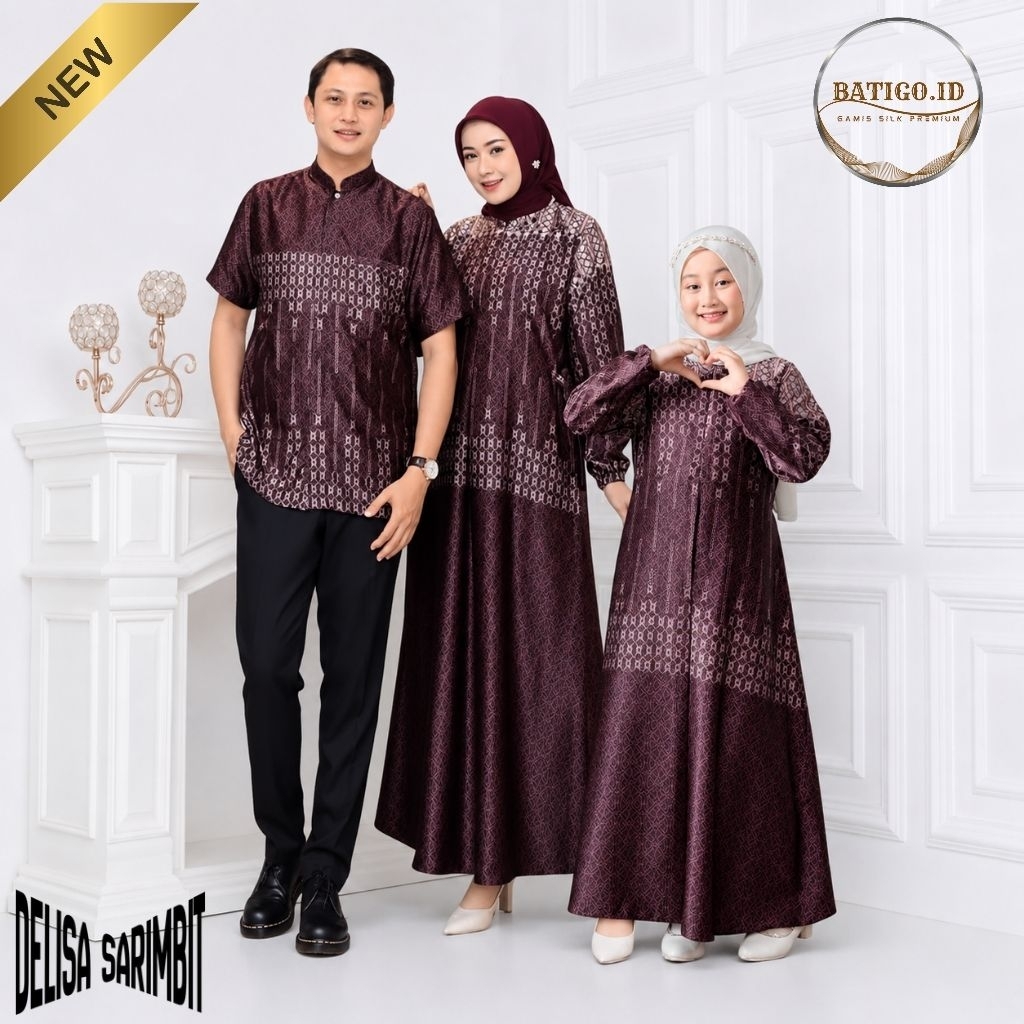 Sarimbit Couple Keluarga,Gamis Family Set Printing Sarimbit Motif Armani silk Premium Baju Muslim Le