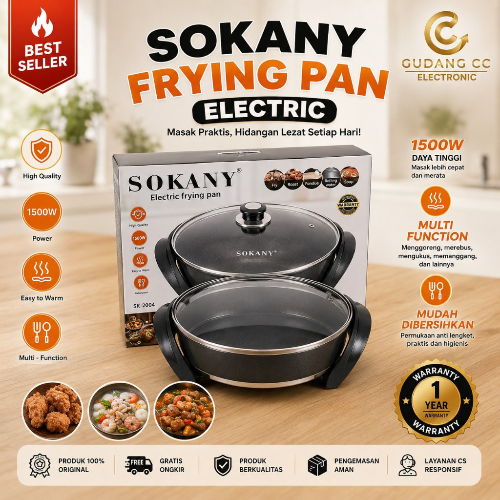 (GCC-ELC) Panci Listrik Wajan Penggorengan Listrik / Electric Frying Pan Sokany SK-2004