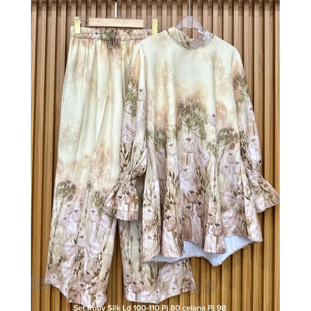 SETELAN TUNIK SILK RUBBY PREMIUM JUMBO//ONE SET SILK