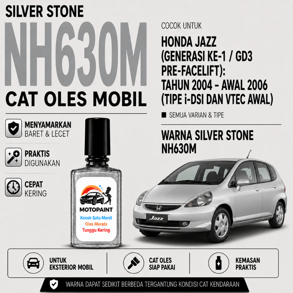 Motopaint Silver Stone Metallic NH630M Cat Oles Penghilang Baret Mobil Honda Jazz Warna Silver Metal