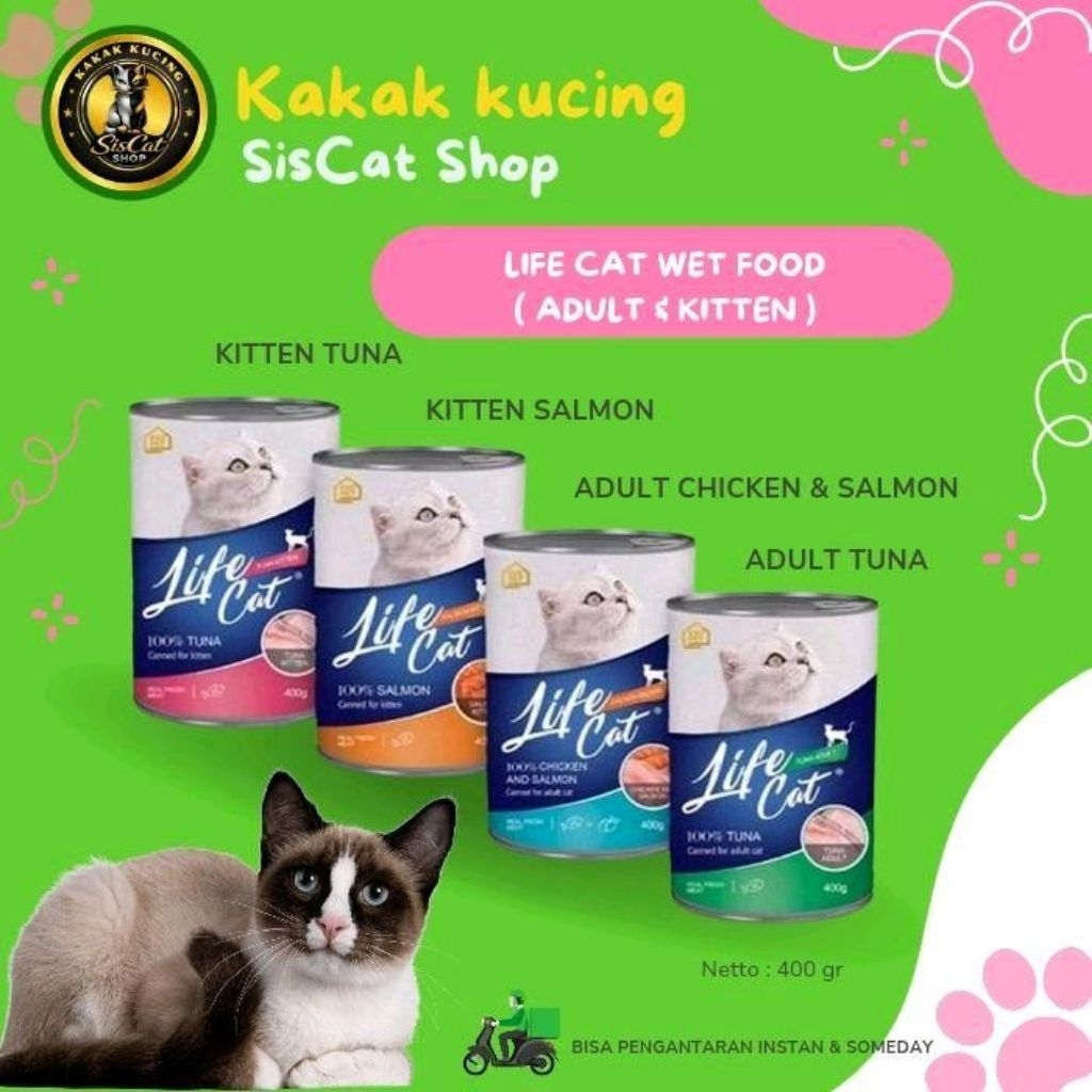 Life Cat Wet Food dengan 4 varian rasa Tuna, Salmon & Ayam Salmon untuk Dewasa & Kitten 400 gr Makan