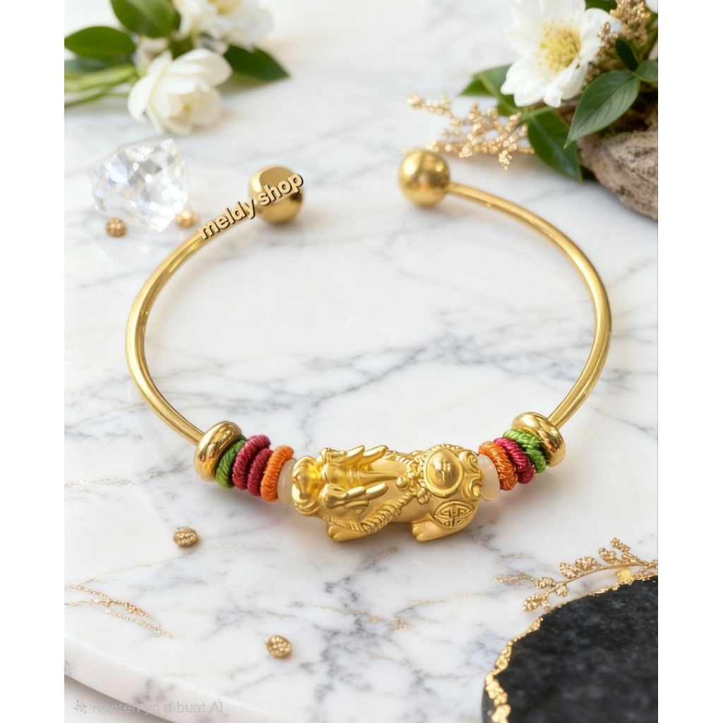 Gelang titanium / stell charm jilin pixiu naga dragon Gold Emass hongkong