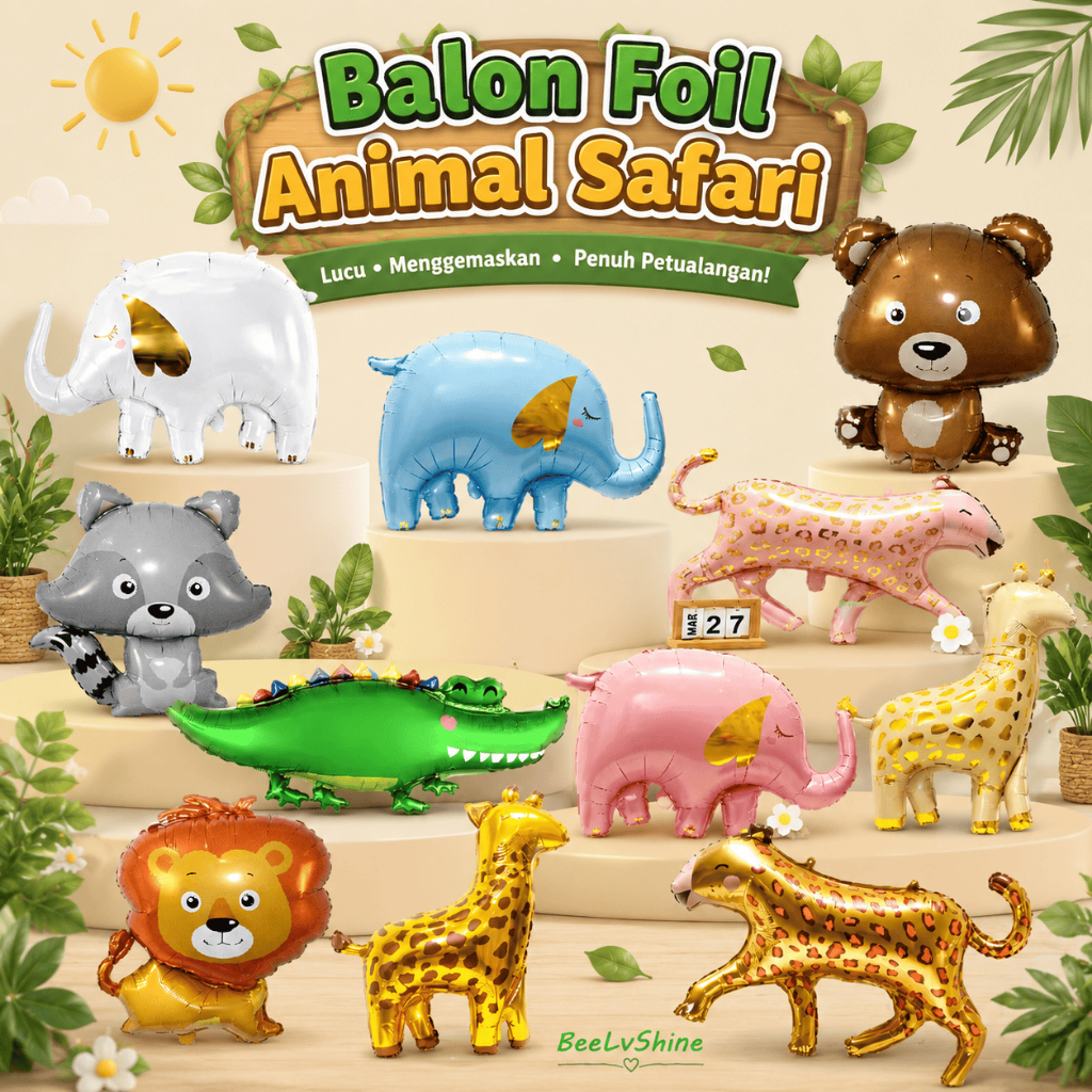 Balon Foil Animal Safari Jungle | Dekorasi Tema Hewan Hutan & Party Anak