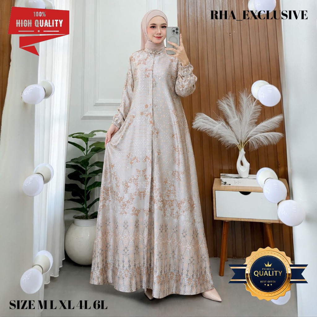 Gamis Wanita Silk Premium Motif Bunga Terbaru 2026 | Gamis Lebaran Elegan Mewah Kondangan | Jumbo Bi