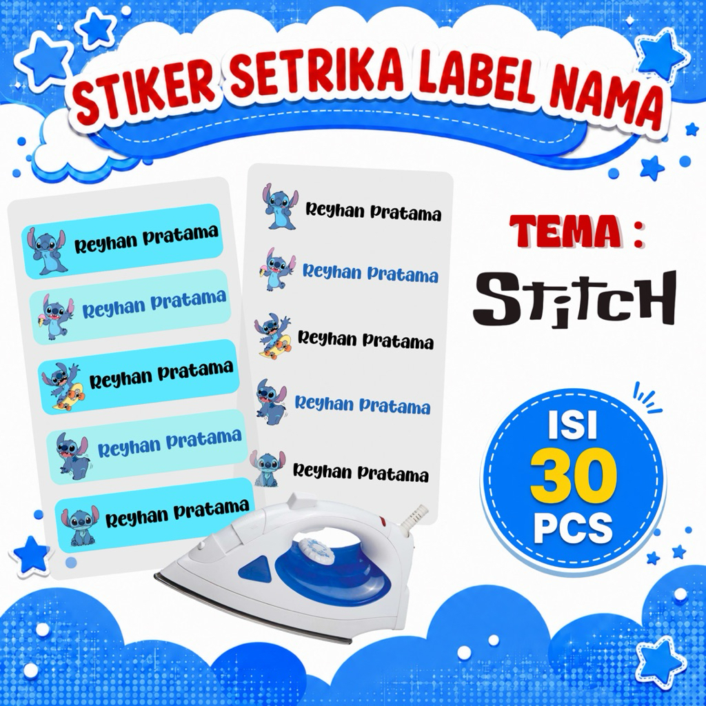 QUINNBEE STIKER KAIN CUSTOM LABEL NAMA - STICKER BAJU LABEL NAMA STITCH - STIKER KAIN LABEL NAMA ANA