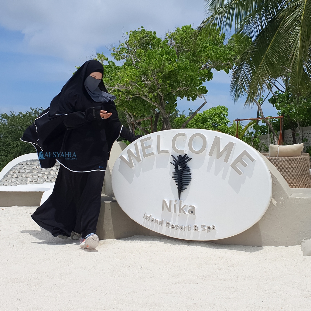 Alsyahra Exclusive Set Khimar Syari Handsplit Bisban List White Non Pad Cadar Soft Jetblack