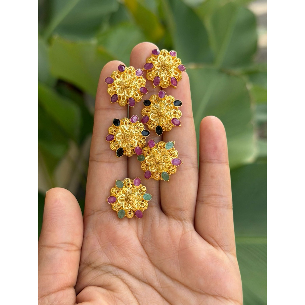 Giwang Bun Bali MT6 Permata Ruby Zamrud Onik Perak Lapis Emas