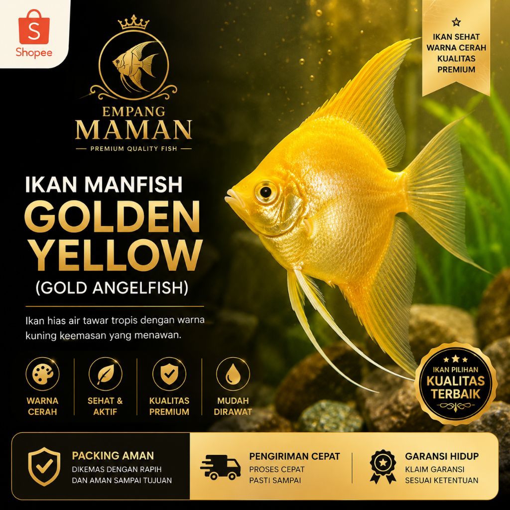 MANFISH GOLDEN YELLOW Angelfish Hiasan Aquarium A