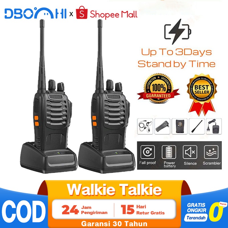 Garansi 30 tahun Walkie Talkie with Headset Jarak Jauh 10km(Max) 2800mAH HT Wlan UHF 2 Units Handy T