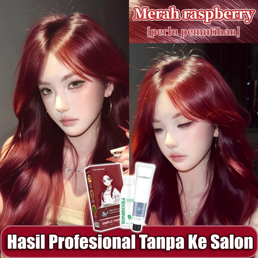 [COD] FEKAGNAS Merah raspberry cat rambut 200ml Tidak Merusak Batang Rambut(semir rambut merah,henna