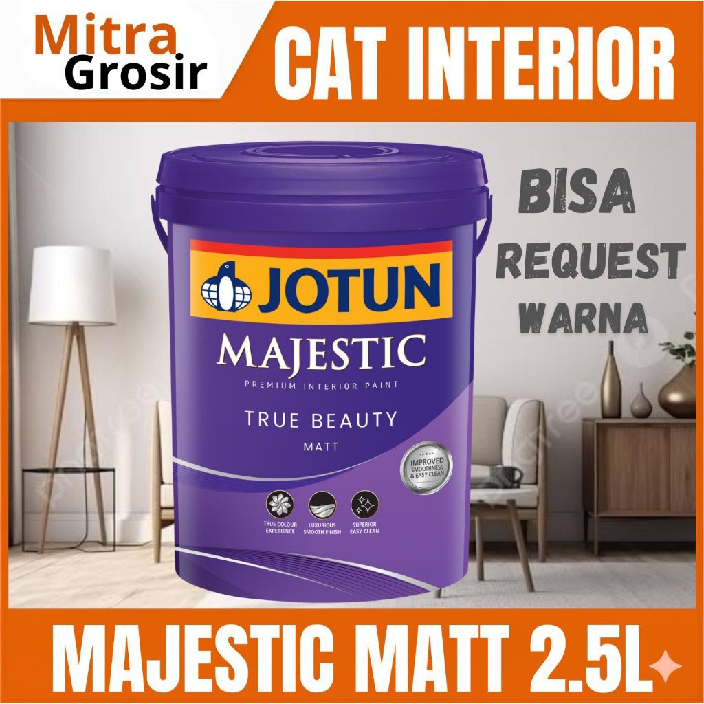 CAT TEMBOK JOTUN 2.5 | JOTUN MAJESTIC TRUE BEAUTY MATT 2.5 LITER WHITE (BISA REGUEST WARNA) KEMASAN 