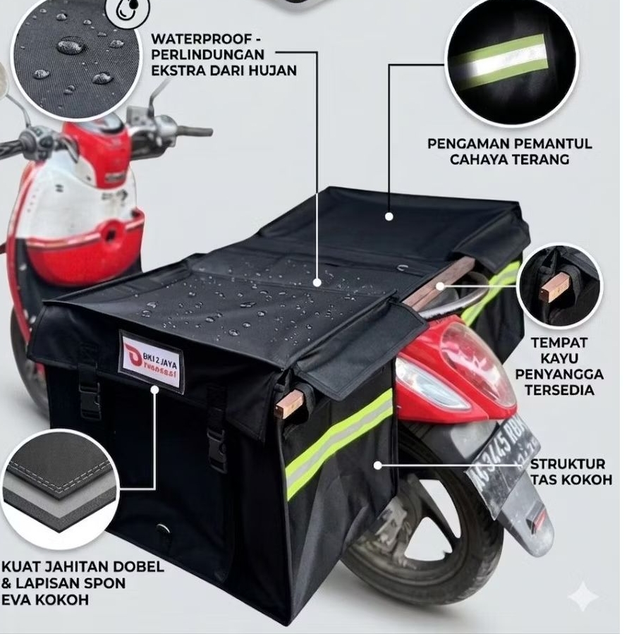 TAS OBROK MOTOR SRANDUL KURIR BESAR SUPER JUMBO TAHAN AIR REFLEKTOR