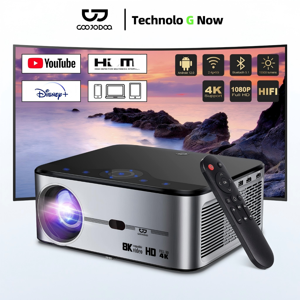 Goojodoq Proyektor Profesional Android 4k Wifi Full Hd 1080p 15500lm Suporta Android Sincronizando a