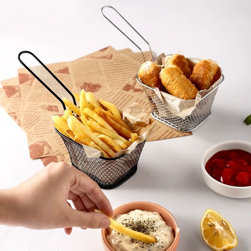 99KHOME Stainless Fried Basket Potato Chips Storage/ Wadah Kentang Goreng Cemilan Kafe tempat  Hapus