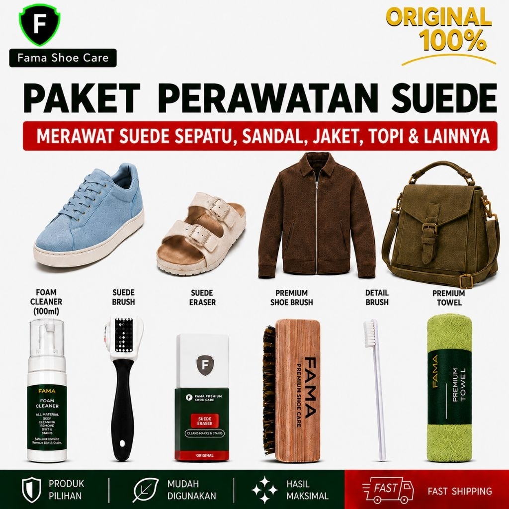 FAMA-Paket SUEDE KIT-pembersih suede-sikat suede-penghapus suede-foam cleaner sepatu-suede eraser-sh