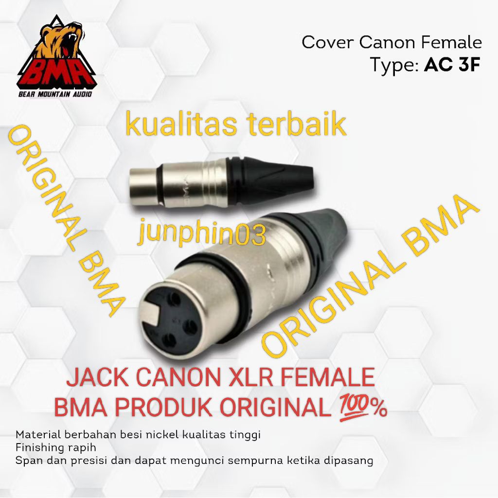 JACK CANON XLR FEMALE CEWEK JAK JEK MIC COVER CANON SOKET MIXER BMA ORIGINAL