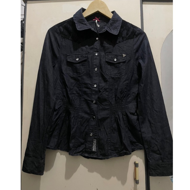 Guess Vintage Kemeja Blouse Denim Slimfit Size Xs Original