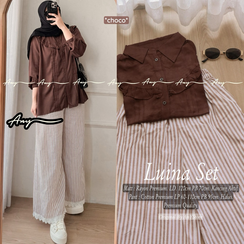 LUINA LIANI SORAYA SET ORIGINAL BY ANY STORE oneset setcel setelan atasan kemeja blouse dan celana k