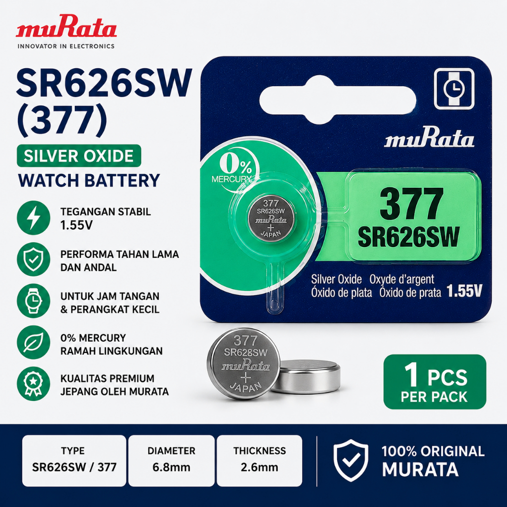 Baterai Jam Tangan 626 Murata Batre 377/SR626SW Original Murata Baterai Jam