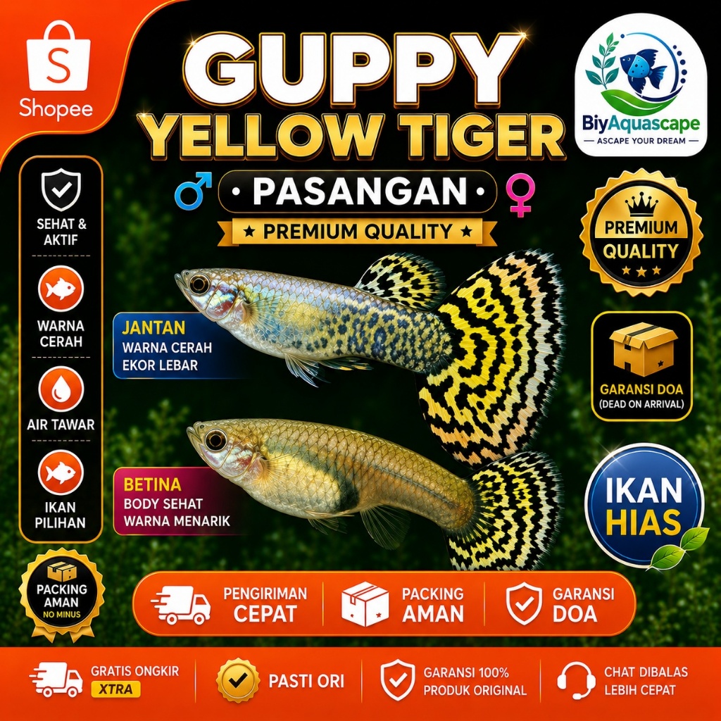 1 pasang guppy platinum yellow tiger