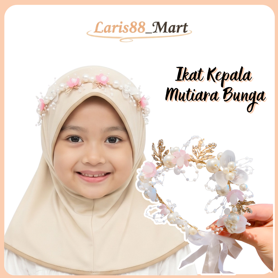 Ikat Kepala Mutiara Bunga Anak Perempuan Hijab Aksesoris Wisuda KondIkat Kepala Mutiara Bunga Anak P