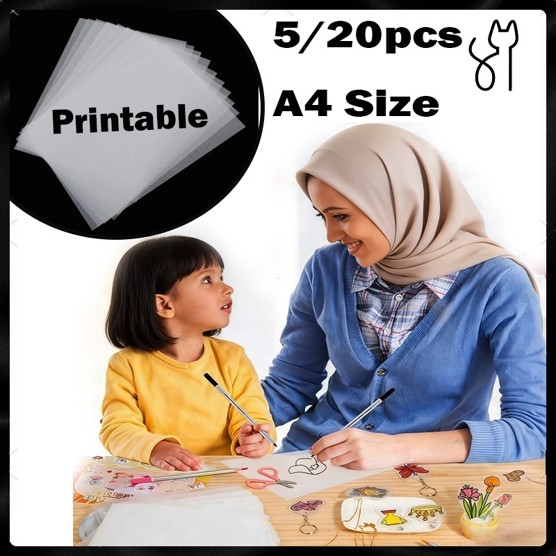 20pcs Kertas shrink Heat Shrink Paper Printable Heat Shrink Paper Shrinky Dink Plastic Keychain Set 