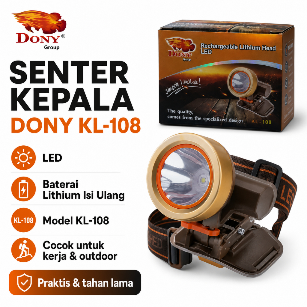 Senter Kepala LED DONY KL-108 - Headlamp Rechargeable “Si Manis” Anti Air