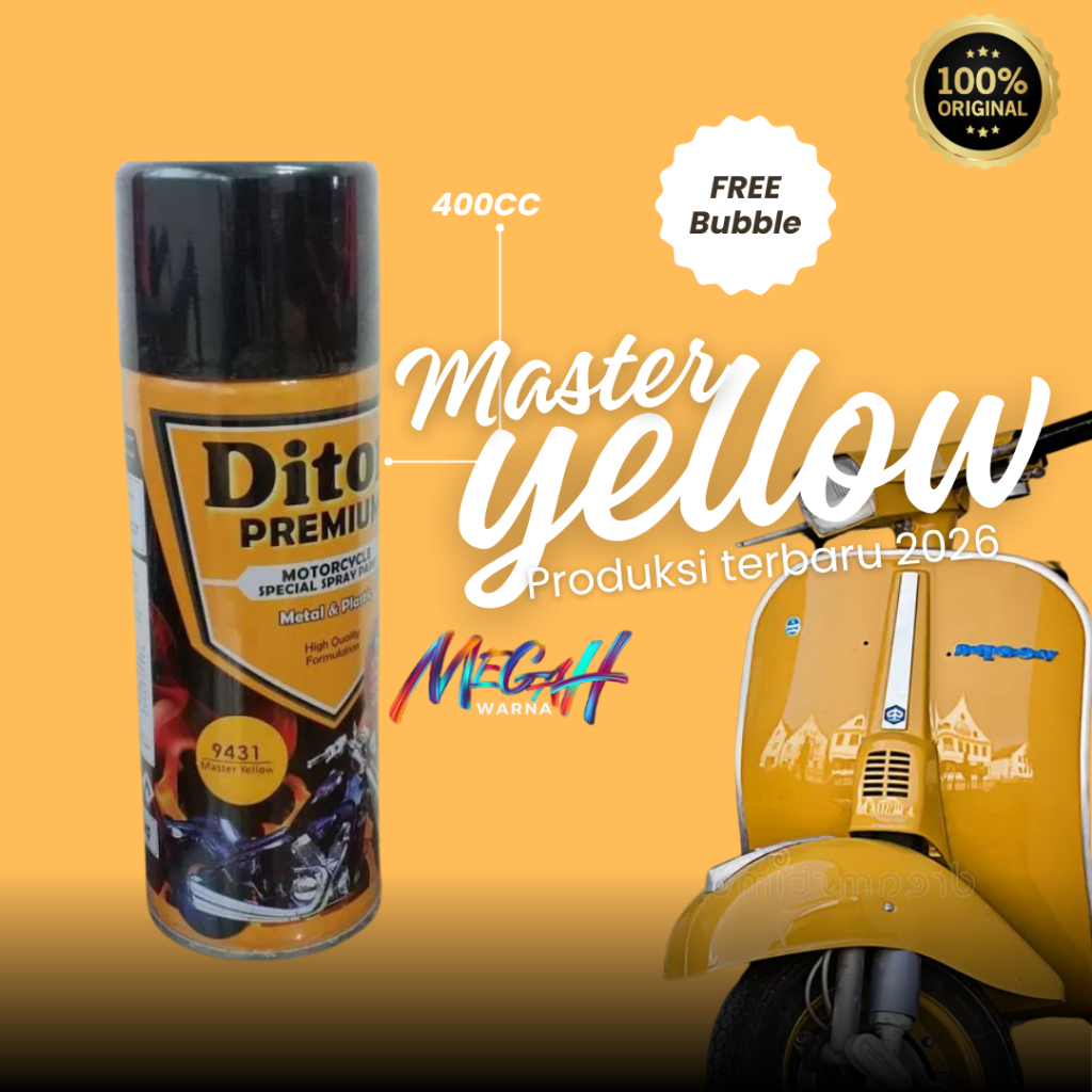 Master Yellow 9431 Diton Premium Terbaru 2026 Cat Motor Velg Kuning Vespa 400ml