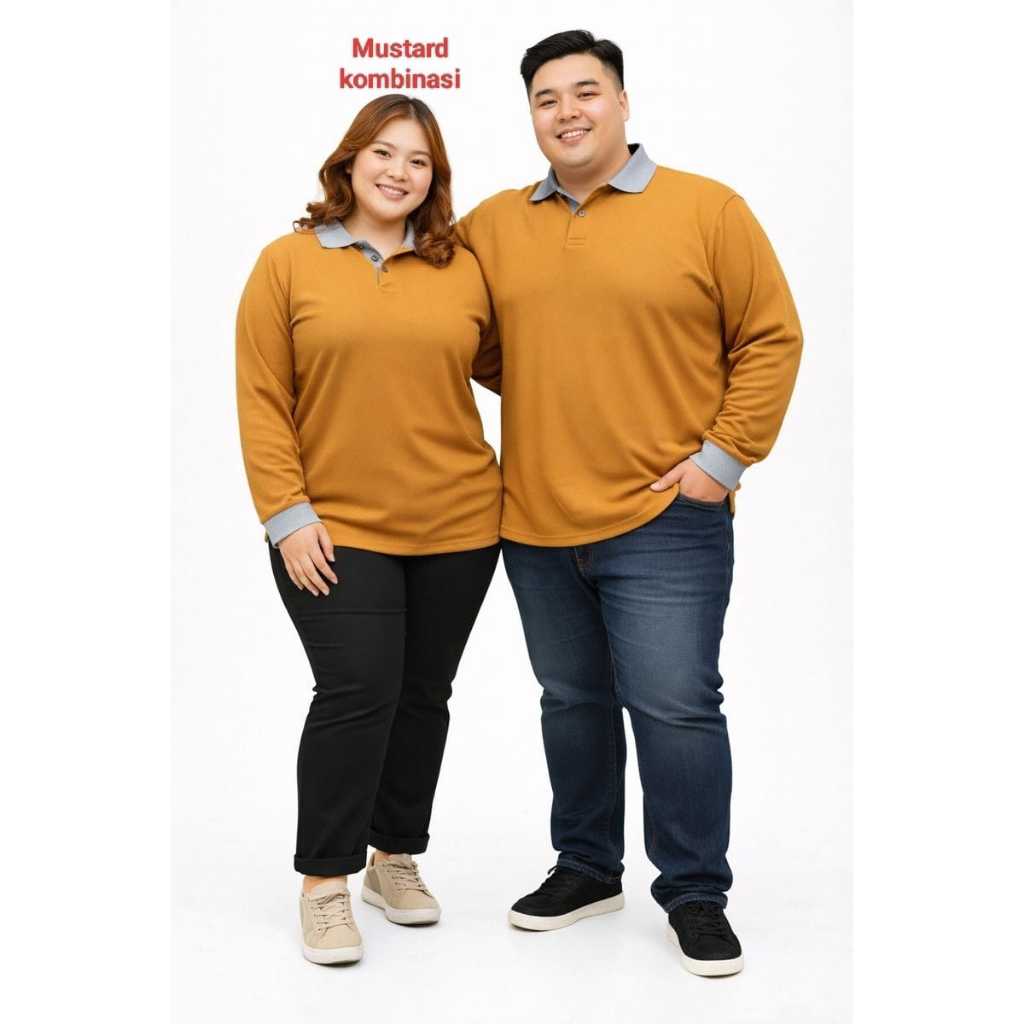 ( BISA COD ) kaos kerah lengan panjang FO jumbo KOMBINASI WARNA KUNING MUSTARD  / kaos kerah bigsize