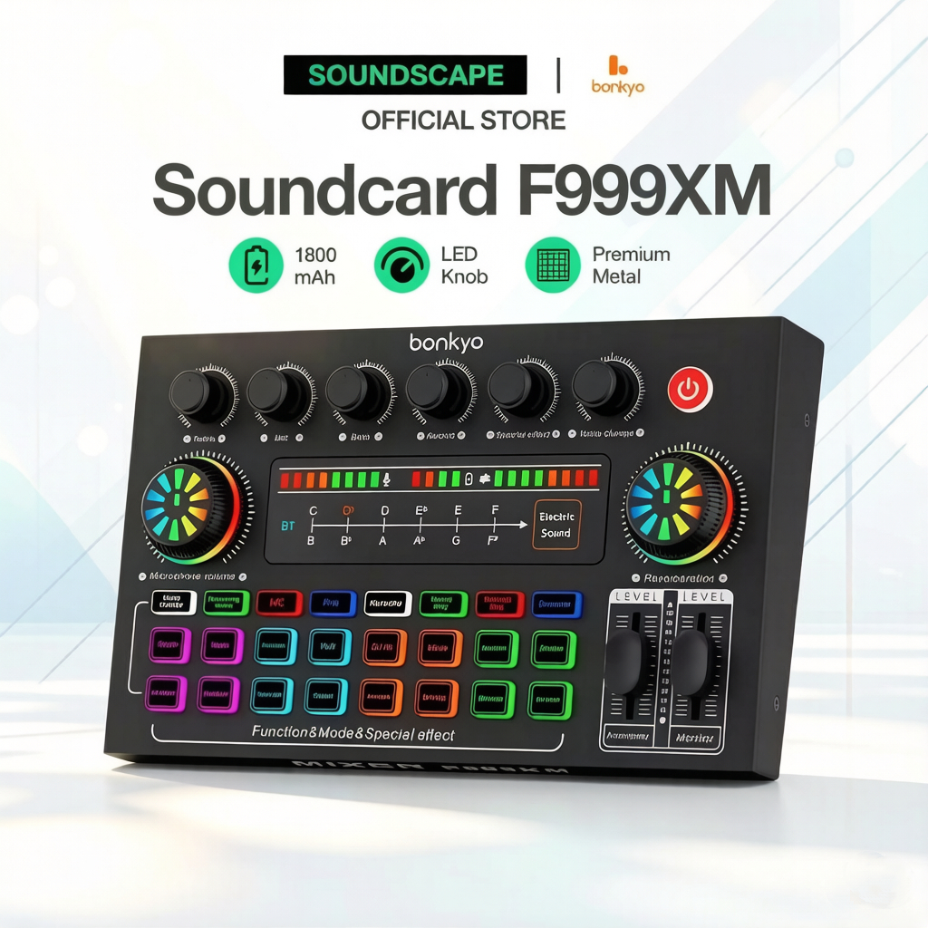 Soundscape bonkyo COD F999XM Bluetooth Live Streaming Sound Card, Portable Audio Mixer with Full Sou