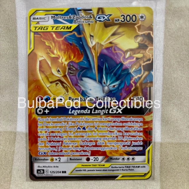 Pokemon TCG Indonesian Moltres & Zapdos & Articuno GX AC3b 125/205 RR Koleksi TAG TEAM A