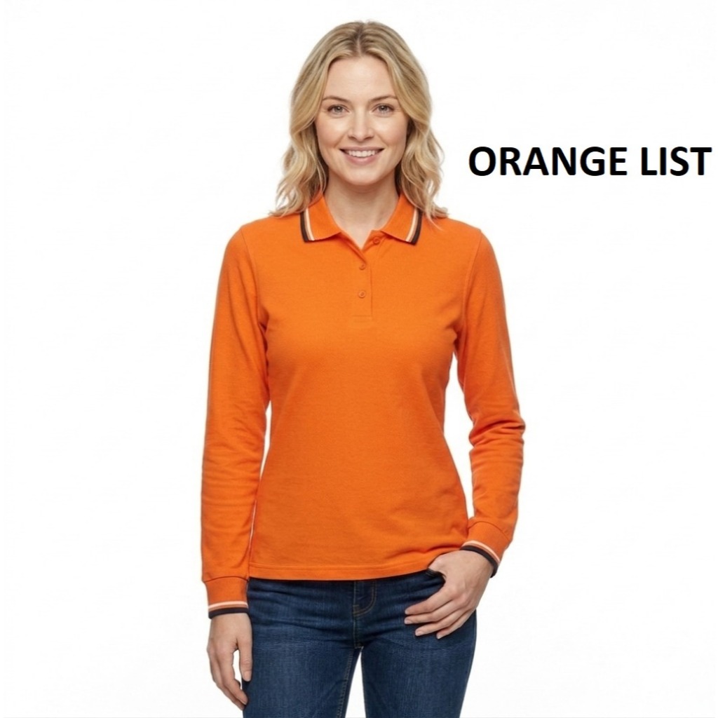 Kaos Kerah perempuan Orange Lengan panjang / polo panjang wanita / polo hijab Premium / KAOS KERAH C