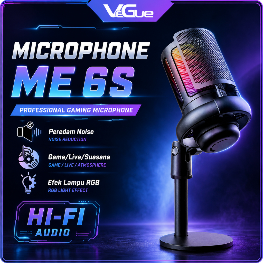 Vegue-Microphone Condenser USB Mikrofon Kondensor Studio RGB Light - ME6S