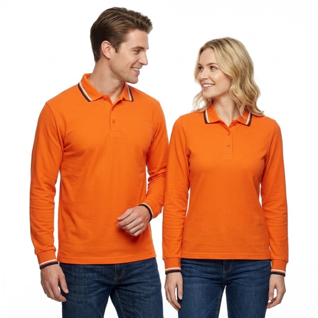 Polo Polos Lengan Panjang ORANGE - Kaos Kerah Lengan Panjang   - polo panjang ORANGE - KAOS KERAH LE