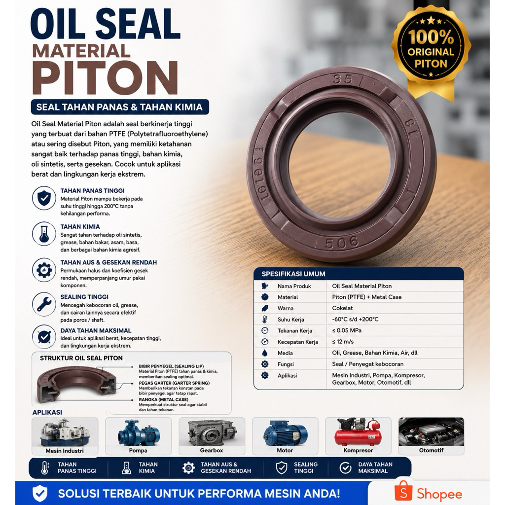 Oil Seal Material Piton PTFE Seal Tahan Panas & Kimia