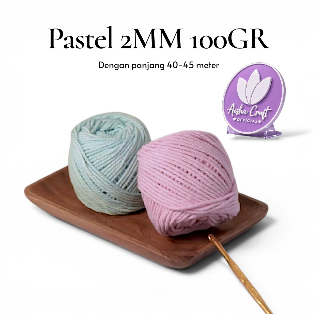 Tali Katun Macrame Pastel 2MM 3MM 4MM ±100GR 3PLY Warna Celupan Hand Dyed
