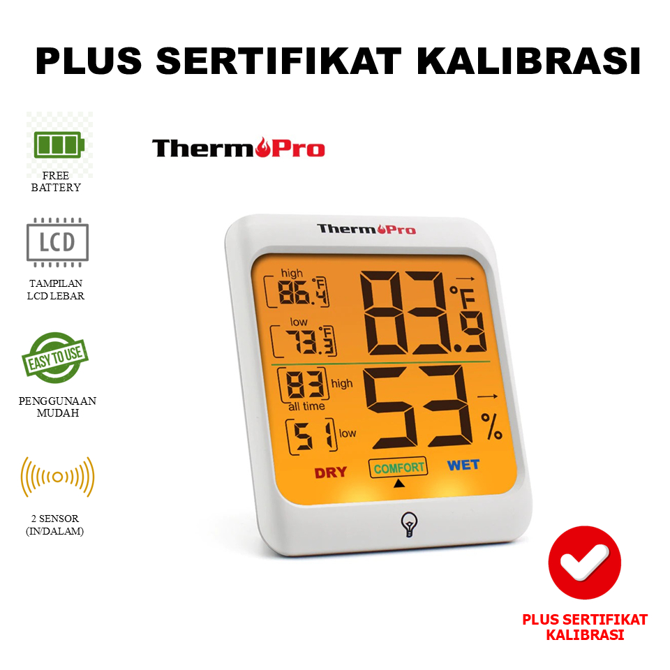 THERMOPRO Hygrometer TP-53 + Sertifikat Kalibrasi