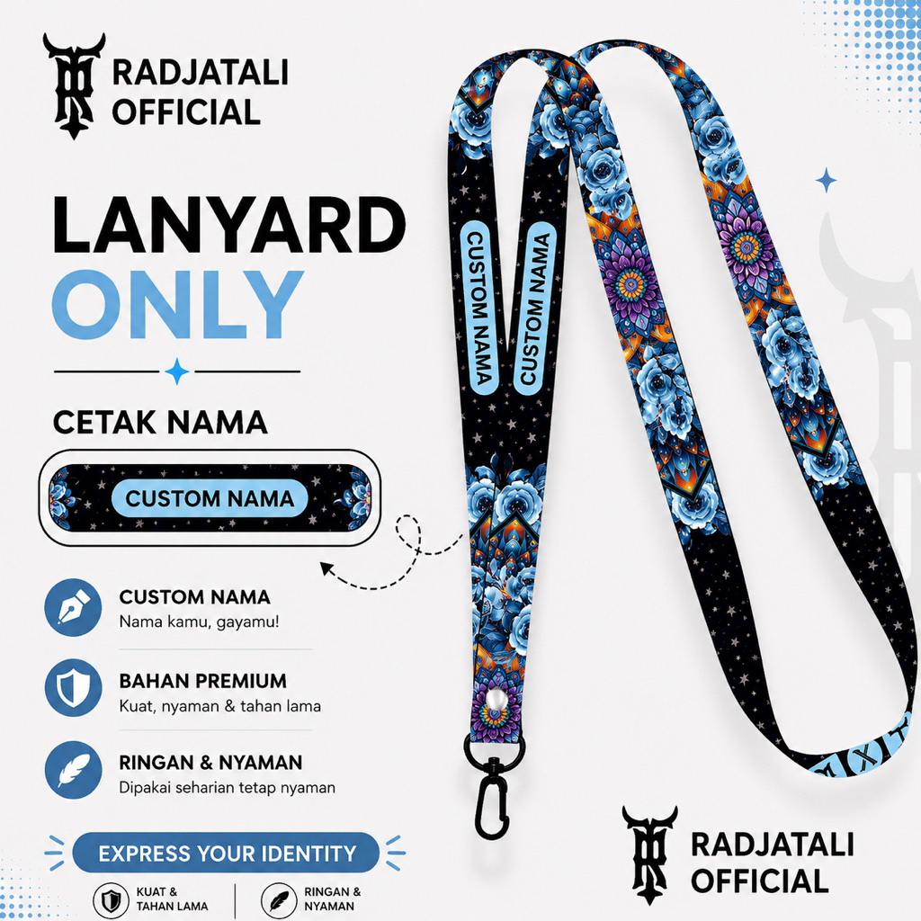 Lanyard Custom Nama Mid Night Rose Series V1 Size 1,5cm Bisa Request Nama Full Printing 2 Sisi Gantu