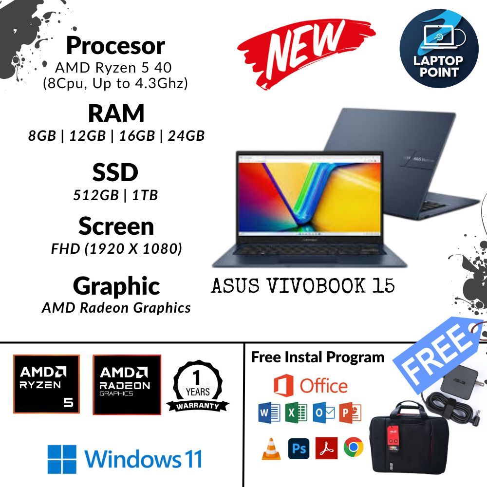 Laptop Baru Asus Vivobook AMD Ryzen 5 40 Dark Blue 15inch 8/1TB