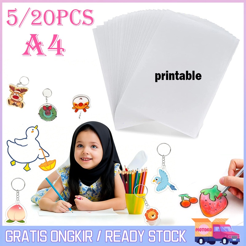 20pcs Shrink Plastic DIY Shrinky Dink Plastic Sheet Printable DIY Shrink Paper Keychain Set Heat Shr