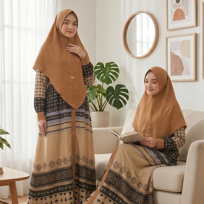 Gamis Zulaikha Syar'i Set Khimar Rayon Motif - Fashion Muslim Wanita Ukuran Jumbo M - L – XL - XXL -