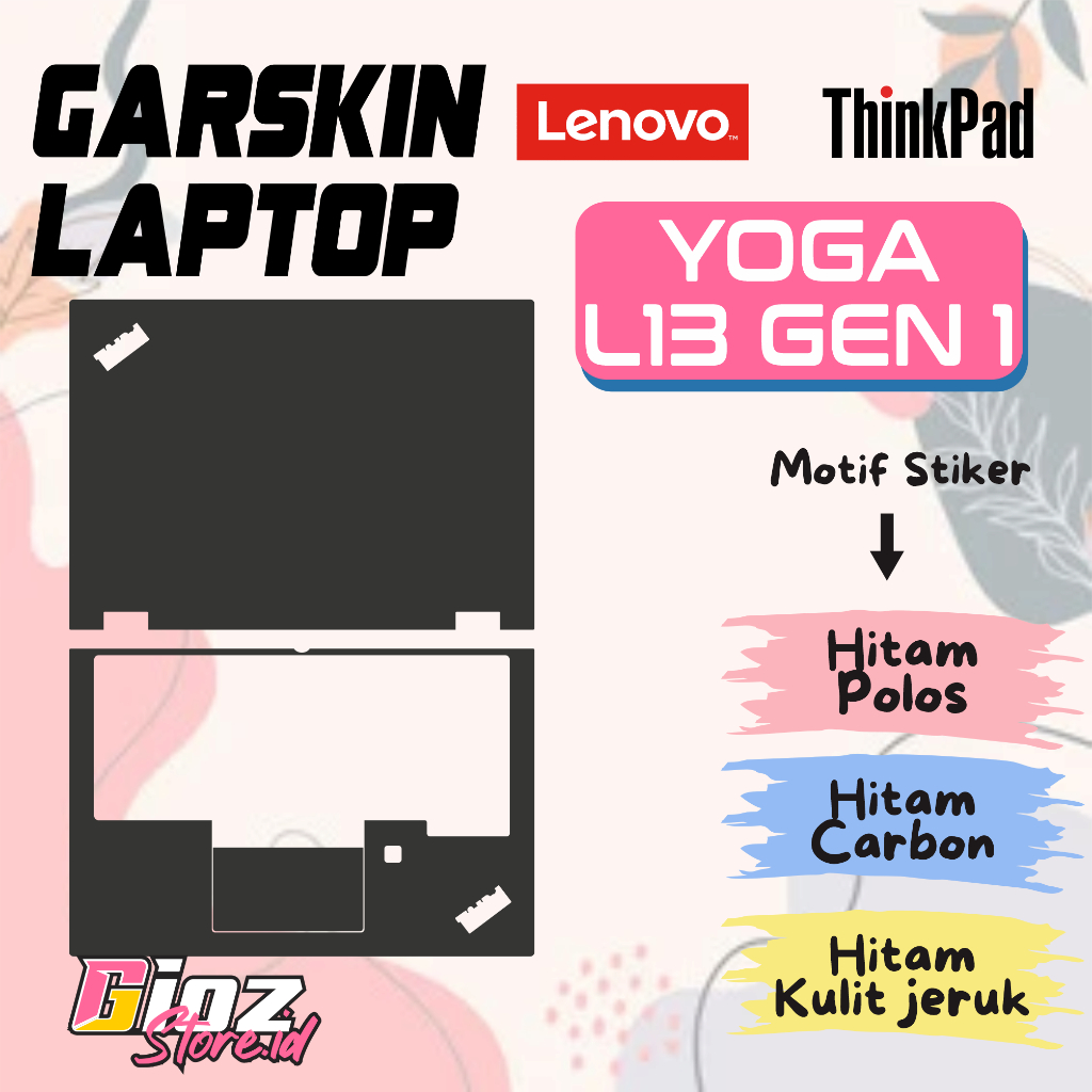 Garkin Lenovo Yoga L13 Gen 1 stiker Laptop Hitam doff