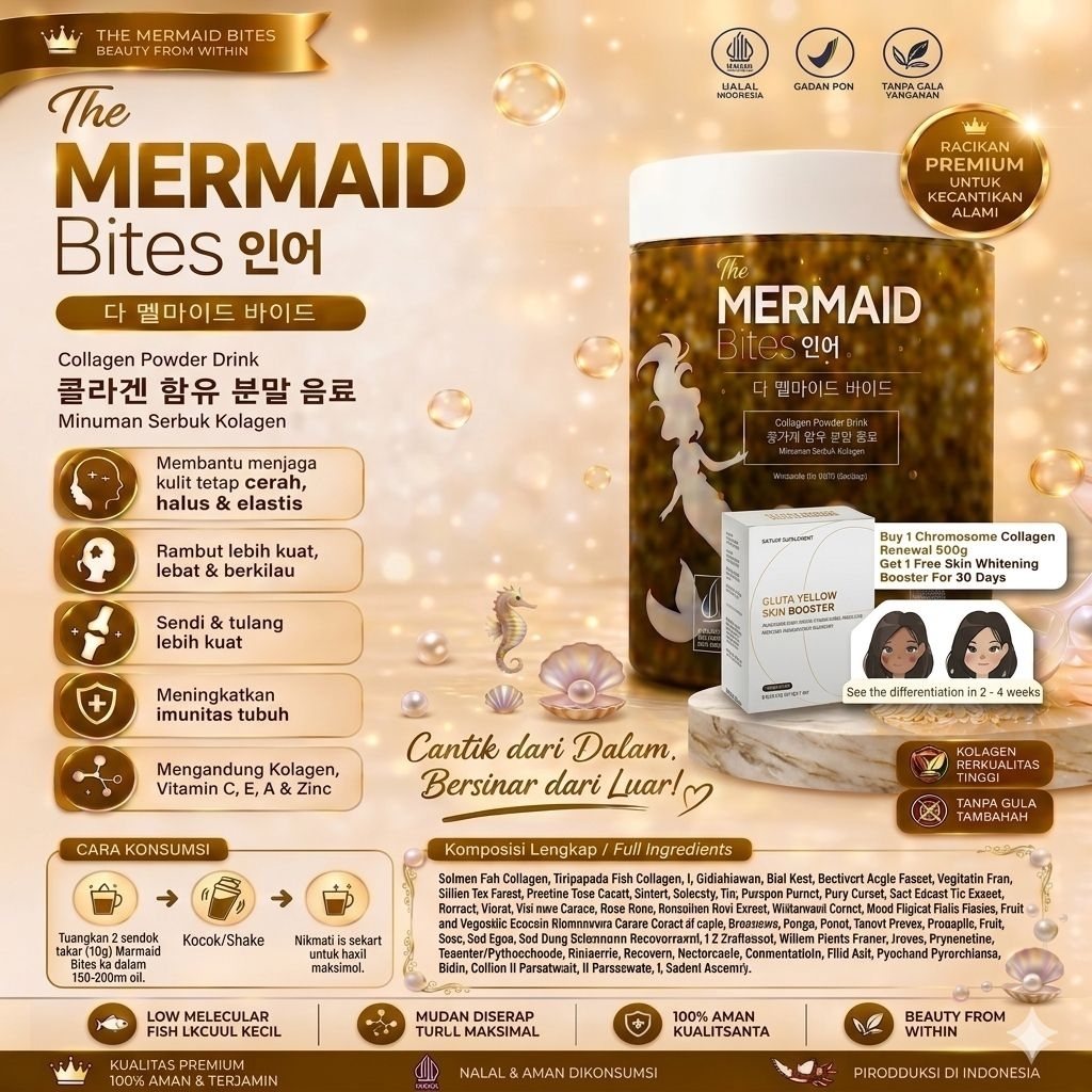 THE MERMAID BITES MARINE CHROMOSOME COLLAGEN 500G JARFREE GYSB 30CAPSULES