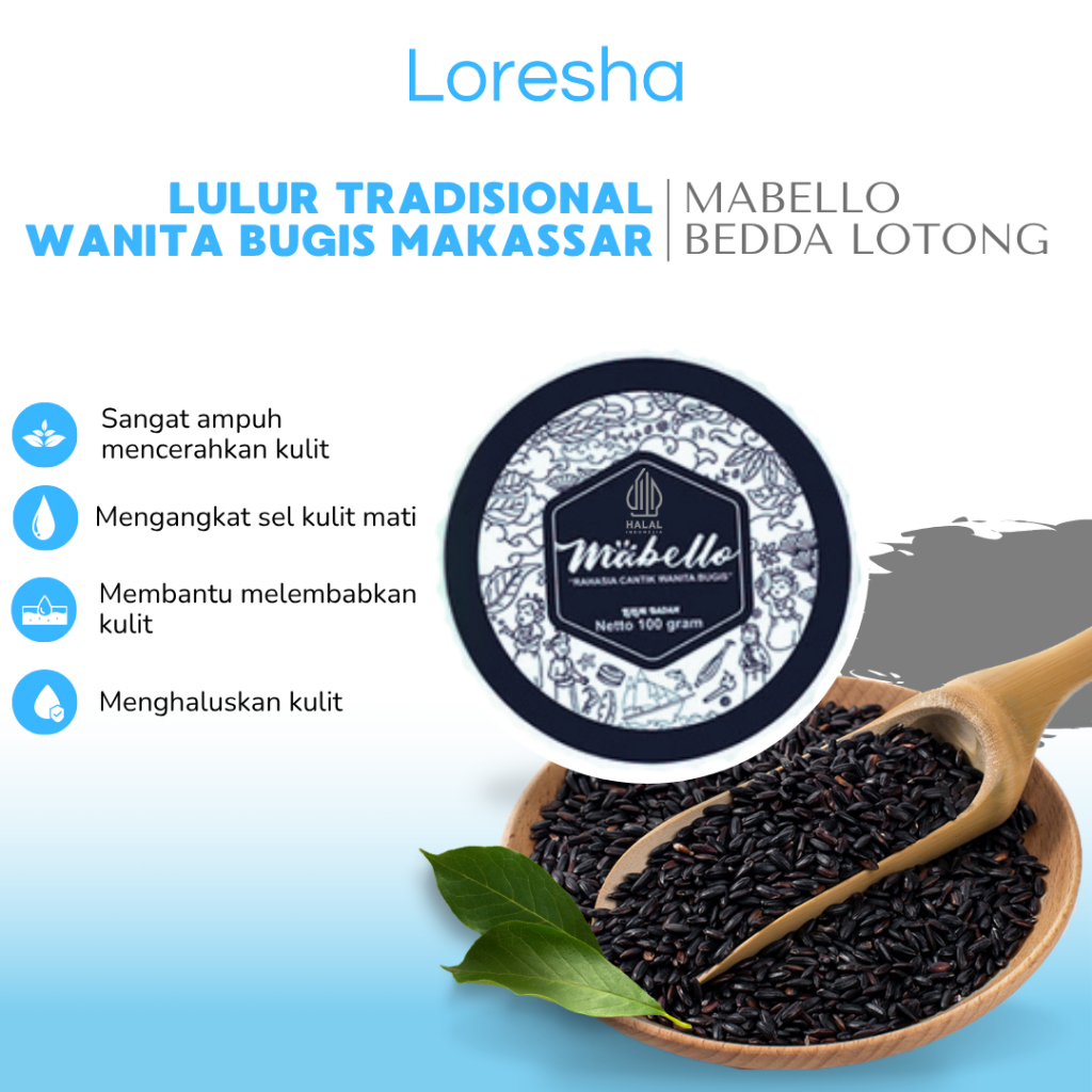 Mabello Lulur Badan Tradisional Bugis Makassar Lulur Bedda Lotong 100gr - Mencerahkan, Menghaluskan,