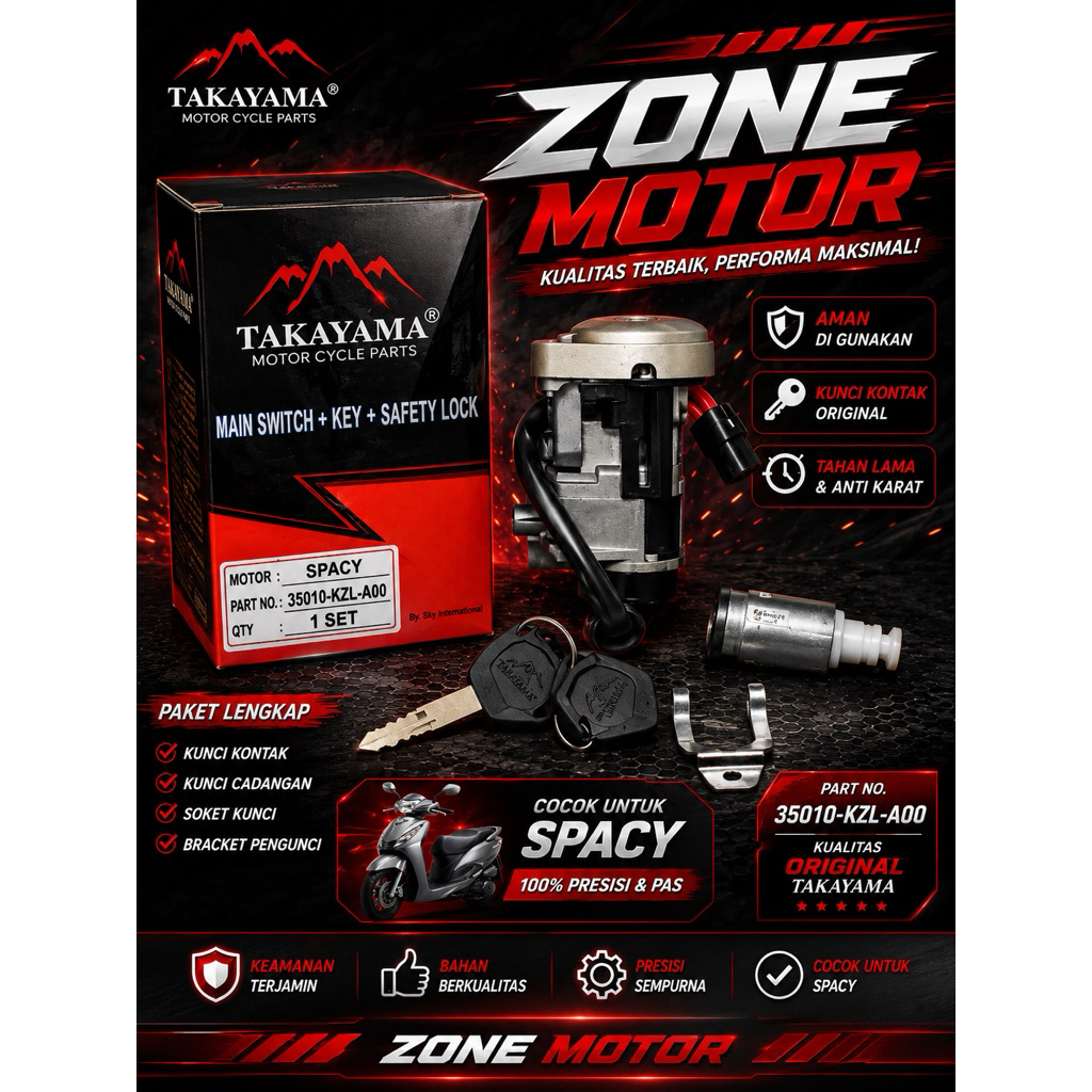 Takayama KUNCI KONTAK SET + PENGAMAN tipe motor SPACY (2K)